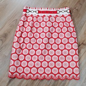🔺️Antonio Melani Red & White Embroidered Scalloped Hemline Belted Pencil